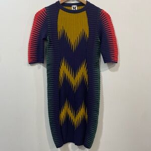 Missoni Vintage Zig Zag MUlticolor Wool Blend Fall Pleated Mini Dress Size 4